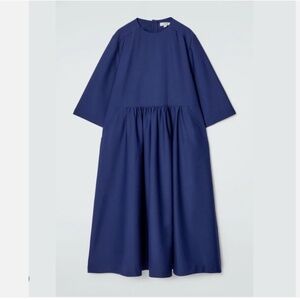 COS Navy Blue Gathered Wool Midi Dress Nwt Oversized A-Line 4